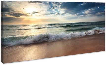 Ocean Beach Pictures Canvas Wall Art Decor for Living Room Paintings Bedroom Home Decorations Modern Stretched and Framed Seascape Waves Landscape Canvas Prints Artwork (24inchx48inch, Beach1)