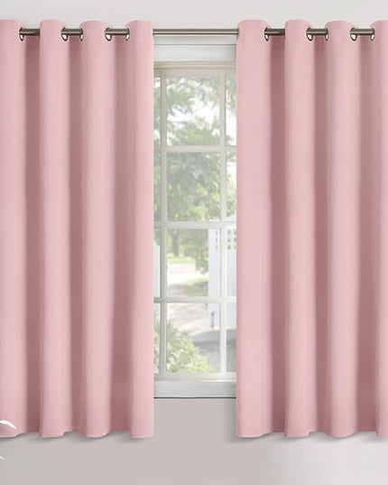 YoungsTex Light Pink Room Darkening Curtains 63 Inches Long for Kids Girl Bedroom - Thermal Insulated with Grommet Blackout Window Drapes Privacy for Nursery Living Room, 2 Panels, 52 x 63 Inch