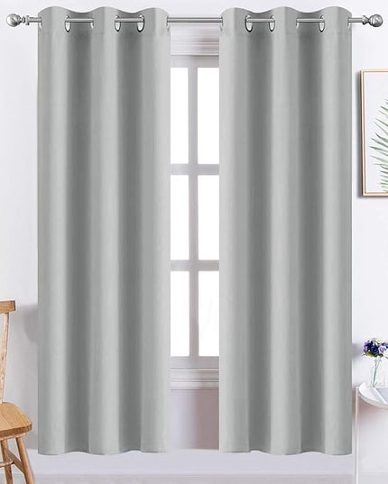 Yakamok Light Grey Blackout Curtains, Thermal Insulated Room Darkening Grommet Drapes for Bedroom(38Wx72L, One Pair)