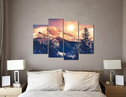 VVOVV Wall Decor - Sunrise Art Canvas Painting Colorado Mountains Pictures Wall Art Rocky Mountain Landscape Photographs Home Decor for Living Room