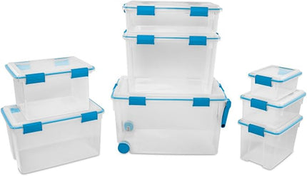 Sterilite 12-Pack Gasket Box, Weather-Resistant Storage Bins with Latching Lids, 54 Quart - Heavy-Duty Organizing Containers for Closet, Bathroom, and Office