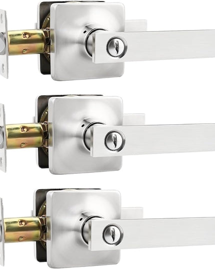 Mengico 3 Pack Modern Door Lever,Nickel Interior Door Lock,Interior Door Lever Privacy Lock(for Bedroom&Bathroom)