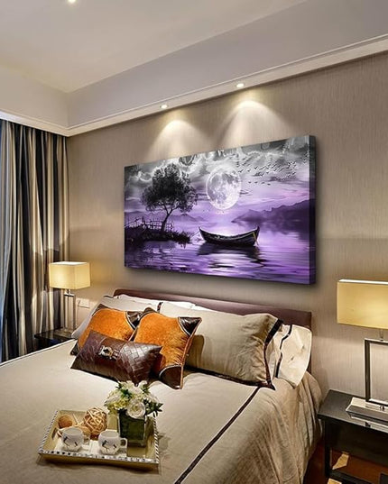 hyidecorart Large Wall Art For Living Room Canvas Wall Decor For Bedroom Office Decoration Black And White Wall Paintings Purple Scenery Abstract Pictures Canvas Prints Artwork Home Decor 48" x 24"
