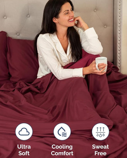 Extra Deep Twin XL Sheet Set - 4 Piece Breathable & Cooling Sheets - Hotel Luxury Bed Sheets Set - Easy & Secure Fit - Soft, Wrinkle Free & Comfy Sheets Set - Burgundy Sheet Set w/Extra Deep Pockets