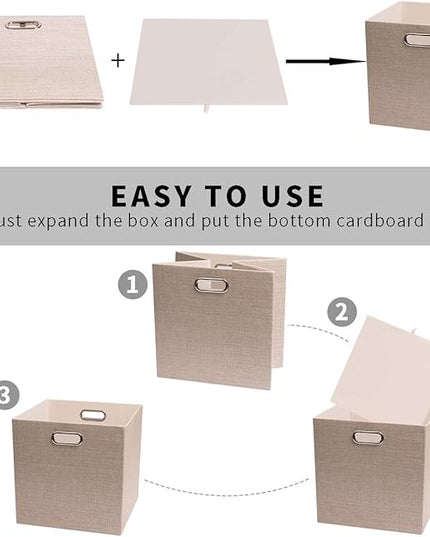 Posprica Storage Cube Basket Bins,13×13 Foldable Storage Boxes for Closet Organizer Shelf Cabinet Bookcase,Thick Fabric Drawer,Set of 4, Beige