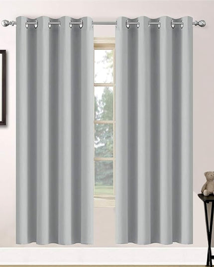Yakamok Soft Room Darkening Light Gray Blackout Curtains Thermal Insulated Grommet Curtain Panels for Bedroom, 52W x 63L,Light Grey, 2 Panels