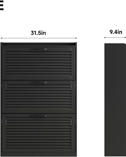 Maupvit Shoe Storage Cabinet with 3 Flip Louvered Doors, Freestanding Organizer with Metal Hinges, Shoe Cabinet for Entryway, Narrow Shoe Rack Cabinet, Black