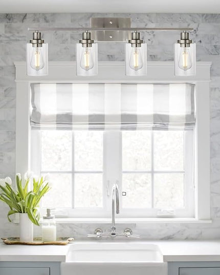 MELUCEE Bathroom Light Fixtures Brushed Nickel 4 Heads Modern Vanity Lights Wall Sconce with Clear Glass Shade for Hallway Kitchen Bedroom Living Room (Patent No.: US D963914 S)