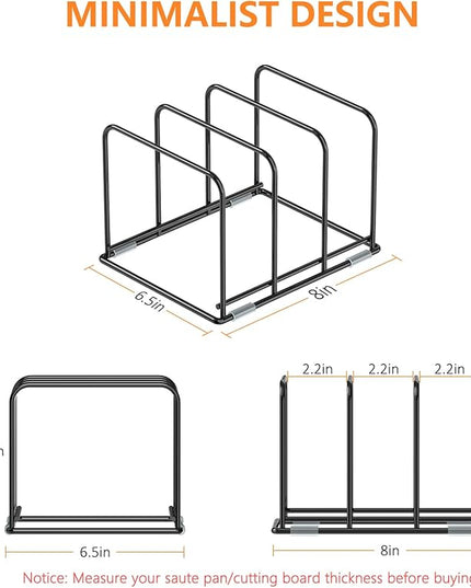 Kitchen Cabinet Organizer - Steel Cookware Rack, Divided Holder with 3 Slots for Skillets, Baking Tray and Chopping Board - Pan Storage (2.2 Inch Width Slots)