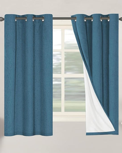 H.VERSAILTEX 100% Blackout Curtains for Bedroom Thermal Insulated Linen Textured Curtains Heat and Full Light Blocking Drapes Living Room Curtains 2 Panel Sets, Blue Sapphire, 42x63 Inch
