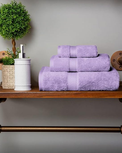 Superior Egyptian Cotton Pile 3 Piece Towel Set, Includes 1 Bath, 1 Hand, 1 Face Towel/Washcloth, Ultra Soft Luxury Towels, Thick Plush Essentials, Guest Bath, Spa, Hotel Bathroom, Purple