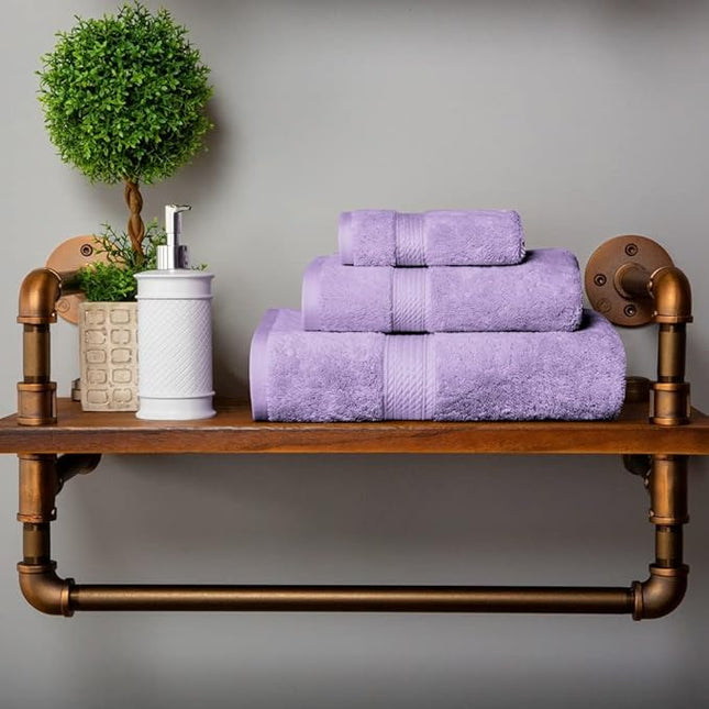 Superior Egyptian Cotton Pile 3 Piece Towel Set, Includes 1 Bath, 1 Hand, 1 Face Towel/Washcloth, Ultra Soft Luxury Towels, Thick Plush Essentials, Guest Bath, Spa, Hotel Bathroom, Purple