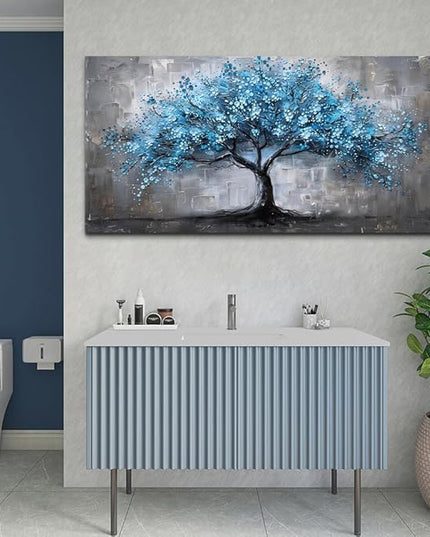 FUHAIHUA Canvas Wall Art For Living Room Large Wall Decor For Office Bedroom Decortions Black And White Pictures Blue Trees Wall Paintings Framed Mural Aesthetic Home Decor Posters Artwork 30x60 In