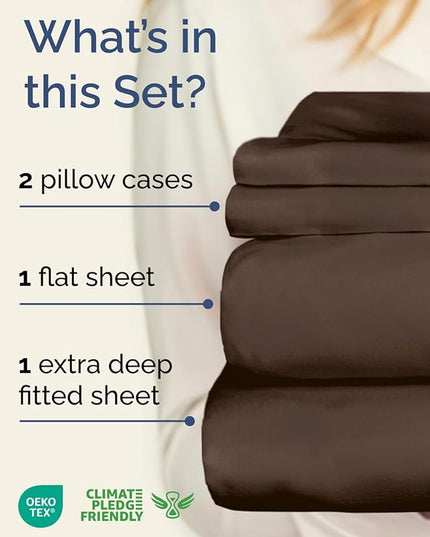 Extra Deep Twin XL Sheet Set - 4 Piece Breathable & Cooling Sheets - Hotel Luxury Bed Sheets Set - Easy & Secure Fit - Soft, Wrinkle Free & Comfy Sheets Set - Brown Sheet Set with Extra Deep Pockets
