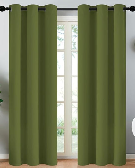 Yakamok Blackout Curtains for Bedroom,Thermal Insulated Blackout Grommet Top Drapes for Living Room, Olive Green,38x84 Inch, 2 Panels