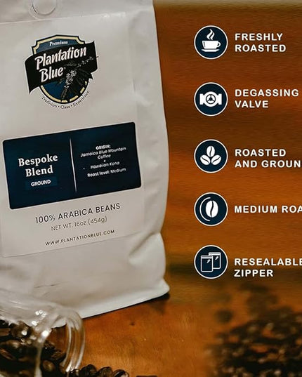 Plantation Blue Bespoke Blend of Blue Mountain and Hawaiian Kona Coffee Whole Beans (1lb)