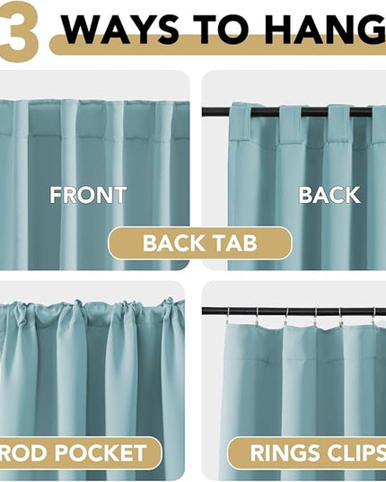 H.VERSAILTEX Blackout Curtains Thermal Insulated Window Treatment Panels Room Darkening Blackout Drapes for Living Room Back Tab/Rod Pocket Bedroom Draperies (2 Panels, Mineral Blue, 52 x 63 Inch)