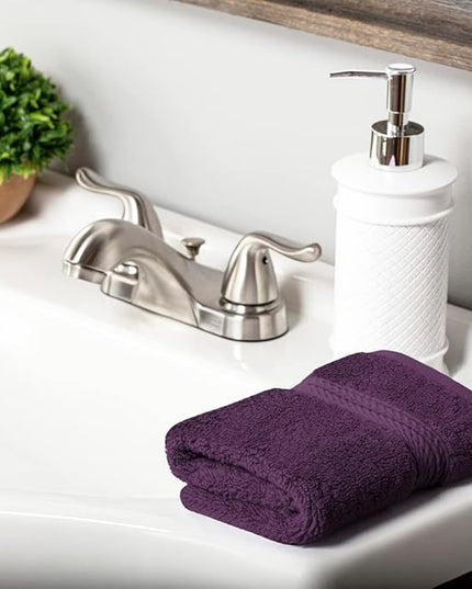 Superior Egyptian Cotton Pile Face Towel/Washcloth Set of 6, Ultra Soft Luxury Towels, Thick Plush Essentials, Absorbent Heavyweight, Guest Bath, Hotel, Spa, Home Bathroom, Shower Basics, Plum
