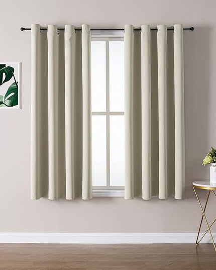 ChrisDowa Grommet Room Darkening Curtains for Bedroom and Living Room - 2 Panels Set Thermal Insulated Blackout Curtains (Beige, 52W x 45L)