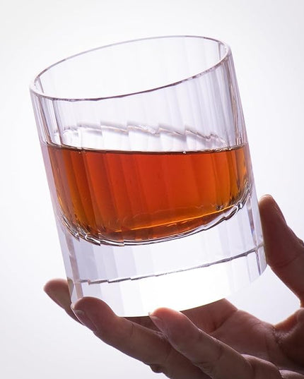 KAMMAK Crystal Whiskey Glasses Set of 2, 10.14 Oz Old Fashioned Tumbler with Delicate Cut Rim & Thick Heavy Base, Elegant Barware for Scotch, Bourbon, Cocktail, Wine - Ideal Gift & Home Drinkware