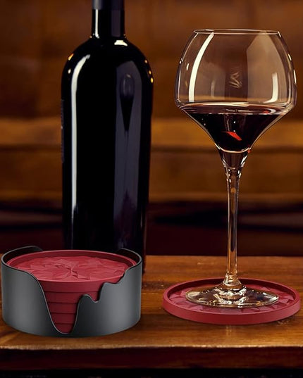 ME.FAN Silicone Coasters with Holder,[6 Pack] Drinking Coasters - Cup Mat for Hot or Cold Drinks, Thickened, Non-Slip, Non-stick,Deep Tray Light Purple