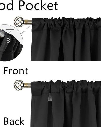 BGment Rod Pocket and Back Tab Blackout Curtains for Bedroom - Thermal Insulated Room Darkening Curtains for Living Room, 2 Window Curtain Panels (52 x 95 inch, Black)