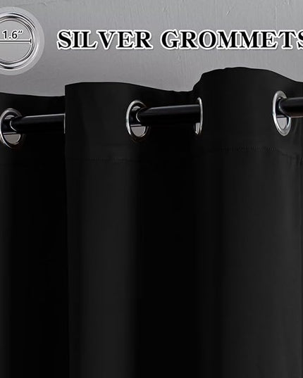 Black Blackout Curtains 96 Inch Length 2 Panels Set, Black Out Curtains for Bedroom 96 Inch Long, Grommet Energy Saving Room Darkening Drapes for Living Room Window(W70 x L96)
