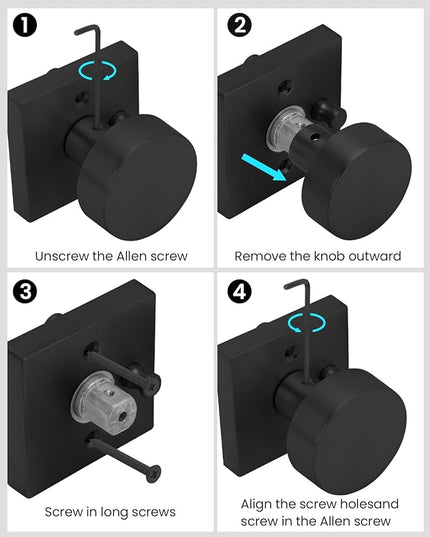 Black Door Knobs Interior, Heavy Duty Interior Door Knob, Square Bathroom/Bedroom Door Knob with Lock, Zinc Alloy Matte Black Indoor DoorKnob (1 Pack)