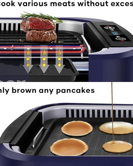 Electric Indoor Grill Griddle, CUSIMAX Smokeless Grill, Portable Korean BBQ with Turbo Smoke Extractor Technology, Non-stick Removable Plate & Griddle Plates
