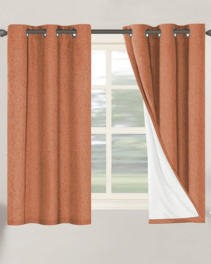H.VERSAILTEX 100% Blackout Curtains for Bedroom Thermal Insulated Linen Textured Curtains Heat and Full Light Blocking Drapes Living Room Curtains 2 Panel Sets, 42x54 Inch, Orange