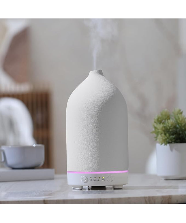 200ML Ceramic Essential Oil Diffuser - Ultrasonic Aromatherapy & Humidifier with 7-Color LED Lights, Auto Shut-Off, White, 1H/3H/6H Timer | Scent for Home,Office,Yoga