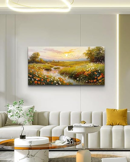 ERQINHUA Wall Art For Living Room Canvas Wall Decor For Bedroom Flower landscape Watercolour Painting Office Decoration Countryside Sunrise Scenery Wall Picture Ready To Hang Home Decor 20"X40"