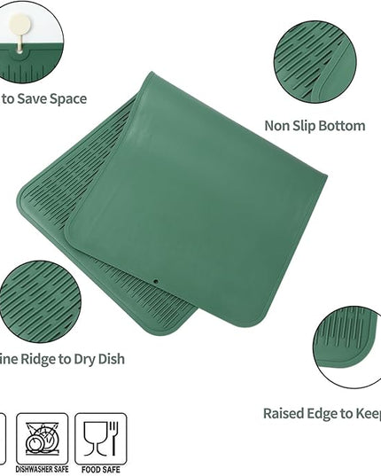 Silicone Dish Drying Mat for Multiple Usage,Easy clean,Eco-friendly,Heat-resistant Silicone Mat for Kitchen Counter or Sink,Refrigerator or Drawer Liner Green 5XL 36inches x 18inches