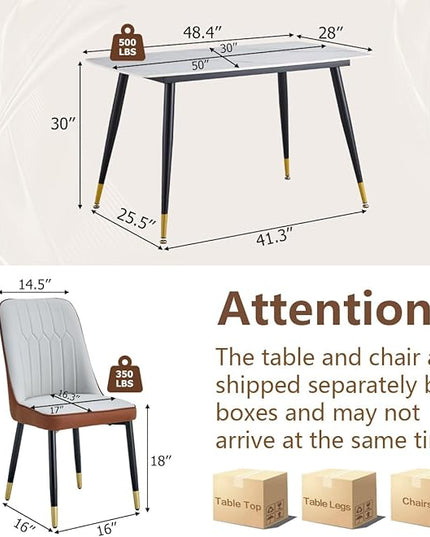 50'' Dining Table Set for 4, Dining Room Sets for 4, Sintered Stone Dining Table Chairs Set of 4, Easy to Assemble，Suitable for Small Spaces