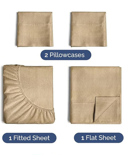 Extra Deep Twin XL Sheet Set - 4 Piece Breathable & Cooling Sheets - Hotel Luxury Bed Sheets Set - Easy Fit - Soft, Wrinkle Free & Comfy Sheets Set - Heathered Tan Sheet Set with Extra Deep Pockets
