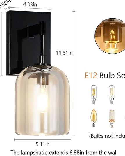 Modern Crystal Wall Sconces Set of Two Indoor Black Wall Lamp Vanity Wall Lighting for Bathroom Bedroom Living Room Stair