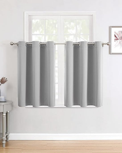 ChrisDowa Small Window Curtains for Kitchen and Bedroom - Grommet Short Thermal Insulated Room Darkening Curtains (2 Panels, Light Grey, 36 x 24 Inch)