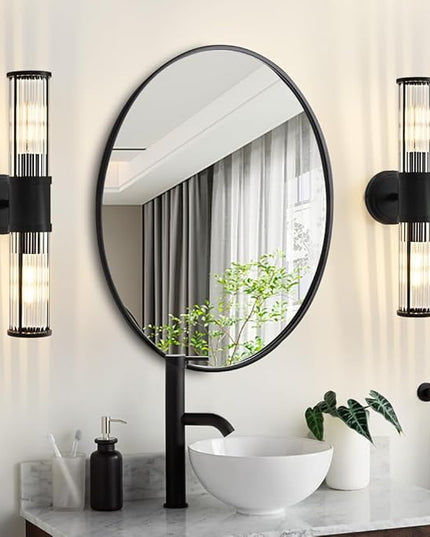 Black Wall Sconce Bathroom Vanity Light Fixtures for Mirror, Modern Wall Light with Glass Rod Shade for Bathroom, Bedroom, Hallway, Living Room - Bulb Not Included