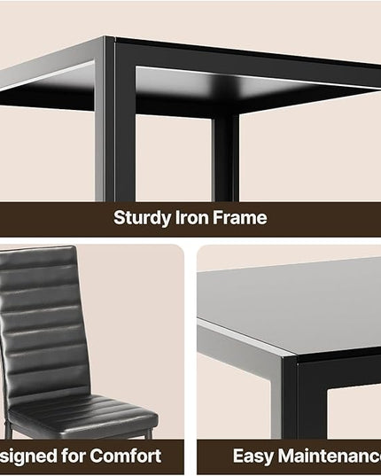 Gizoon 3 Piece Glass Dining Table Set, Kitchen and Chairs for 2, PU Leather Modern Room Sets for Home, Kitchen, Living Room