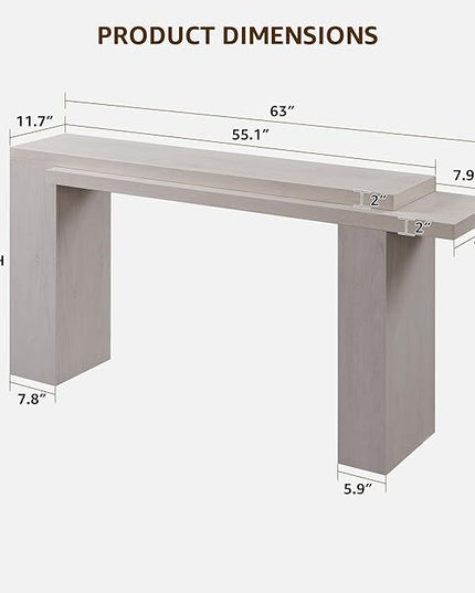 OKD 63 Inch Modern Entryway Console Table, Solid Geometry Accent Sofa Table Behind The Couch, Narrow Console Table for Entryway, Hallway, Living Room, Foyer, White Alder