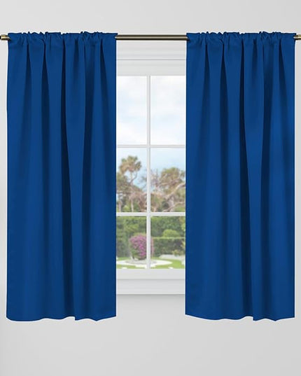 BGment Blackout Curtains 48 Inches Long for Bedroom - 38 x 48 inch Curtains Rod Pocket and Back Tab Thermal Insulated Room Darkening Curtains for Kitchen/Cafe Room, 2 Window Panels, Classic Blue