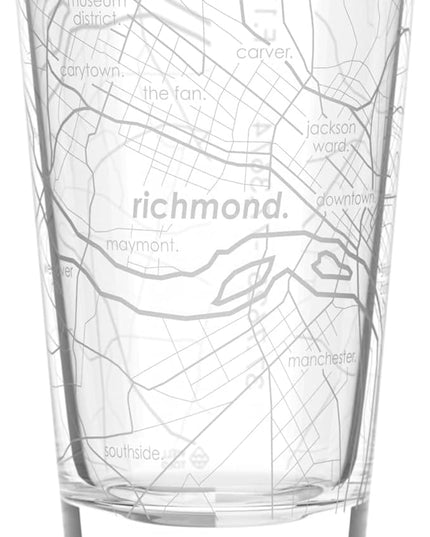 Well Told Engraved Richmond Virginia Map Pint Glass, Etched Beer Gift (16 oz, Clear) City Map Pint, Custom City Glassware, Gifts For Beer Lovers