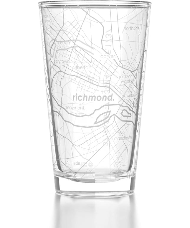 Well Told Engraved Richmond Virginia Map Pint Glass, Etched Beer Gift (16 oz, Clear) City Map Pint, Custom City Glassware, Gifts For Beer Lovers