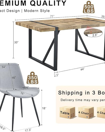 FURNITO Wood Dining Table Set for 8, 71" Large Rectangular Kitchen & Dining Room Table with 8 Fabric Linen Chairs, Modern Farmhouse Dining Set for Home, Living Room, Office, or Conference Room