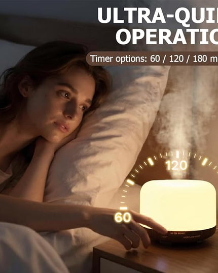 Essential Oil Diffuser 500ml,Aromatherapy Diffuser with 7 LED Lights,Quiet Air Humidifier 4-in-1 with Timer & Auto-Off,Compact Scent Diffuser for Bedroom,Yoga,SPA,Baby Room(Portable Model)