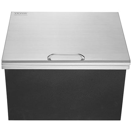 VEVOR Drop in Ice Chest, 28"L x 16"W x 17"H Stainless Steel Ice Cooler, Commercial Ice Bin with Hinged Cover, 40 qt Outdoor Kitchen Ice Bar, Drain-Pipe and Drain Plug Included, for Cold Wine Beer
