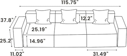 POVISON 115" Modular Sectional Sofa for Living Room Modern Large Sectional Couches Velvet Deep Seat Sofa Set 3 Seats Oversized Big Comfy Cloud Couch for House Office