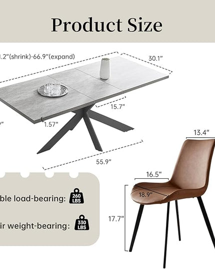 ZckyCine Extendable Dining Table Set for 6-8, 51"-67" Modern Rectangular Kitchen Table with 6 Chairs, Space-Saving Expandable Dinner Table with Sturdy Metal Frame for Dining Room & Apartment Decor
