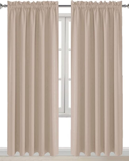 DWCN Blackout Curtains for Living Room Thermal Insulated, Energy Saving & Noise Reducing Bedroom Curtains, Camel, W 60x L 84 Inch, Set of 2 Rod Pocket Curtain Panels