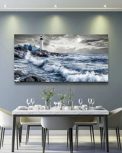 ZUITINGHUA Canvas Wall Art For Living Room Large Wall Decor For Office Bedroom Decorations Wave Landscape Pictures Watch Tower Painting Artwork Room Wall Mural Aesthetic Home Decor 30x60 In